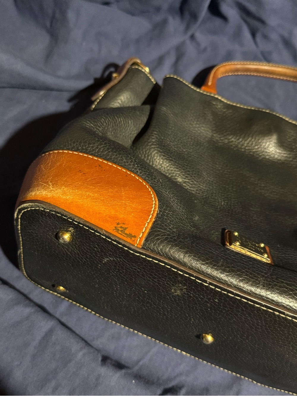 Dooney & Bourke Black Pebbled Leather Satchel with Brown Trim - Picture 9 of 12